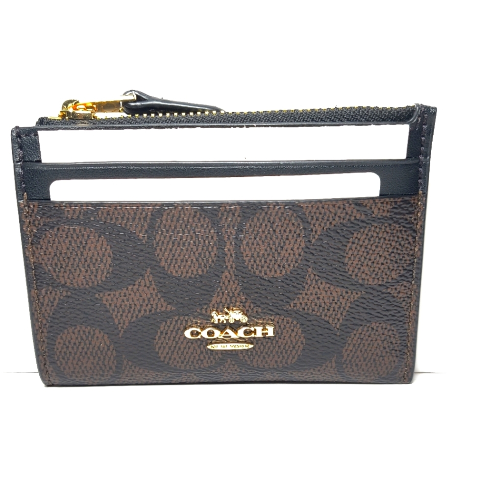 IMXAQ NWT Coach Brown and Black Card Holder With Coin Pouch